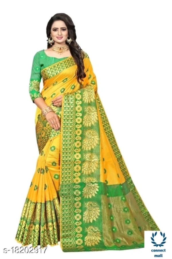 COTTON BASED JACQUARD SAREES - Saree Length Size-5.5m Blouse Length Size-0.8, Cotton silk, Zari Woves, pack of:1